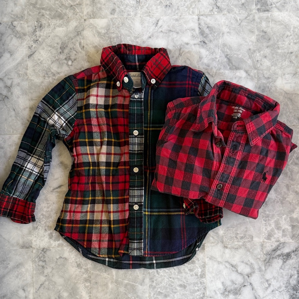 Ralph Lauren Blue Label Kids Plaid Button Down Shirts - Red and Green